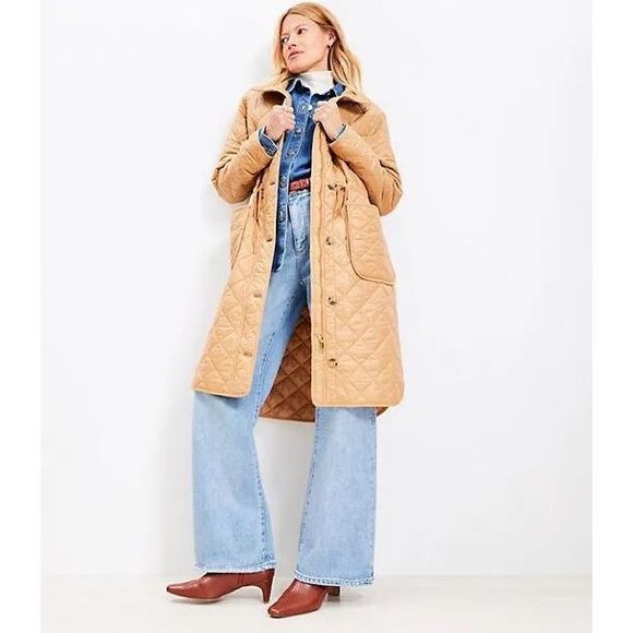 LOFT $190 Quilted Puffer jacket Coat Perfect Camel womens large NEW - Picture 1 of 9